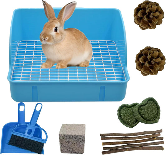 12Pcs Rabbit Litter Box for Cage, Bunny Potty Trainer Corner Guinea Pig Plastic Square Grate Toilet, Pet Bedding Litter Box for Small Animal Ferret Hamster Hedgehog (Blue)