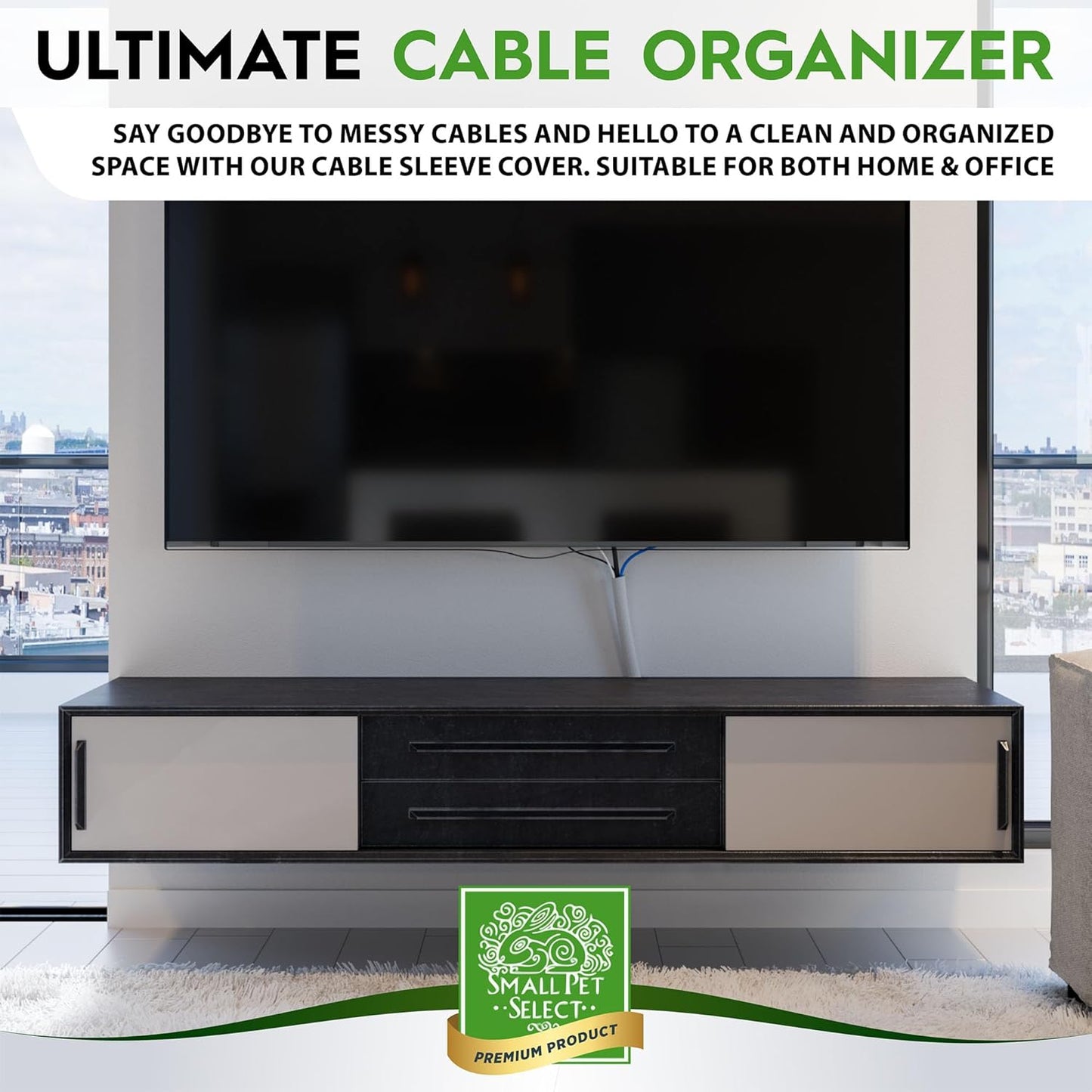 Small Pet Select Heavy Duty Cord Cover - Black, 10ft - Ultra Durable Electrical Cable and Wire Protector for Rabbits, Dogs, Cats and Other Pets - Cord Management and Animal Protection