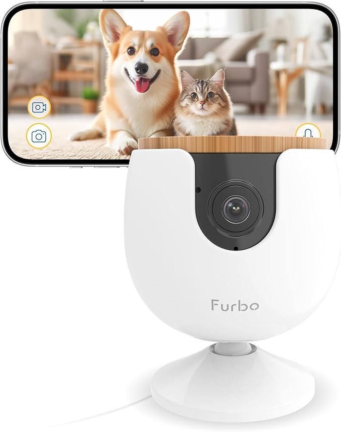 Furbo Mini Pet Camera: Security Cam w/Barking or Meowing Alerts, Cat or Dog Tracking w/Phone App, Smart Home Indoor Monitoring, 2-Way Speaker (Standard Features - No Subscription Required)