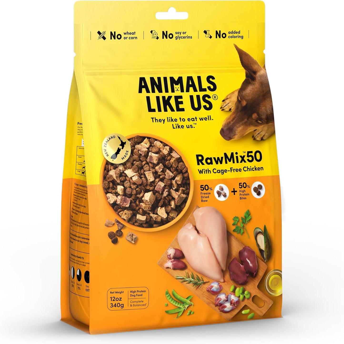 RawMix50 Premium Freeze-Dried Raw Cage-Free Chicken Recipe Dog Food, Protein Rich, Includes Kibble, Non-GMO, No Wheat or Corn, 12 oz