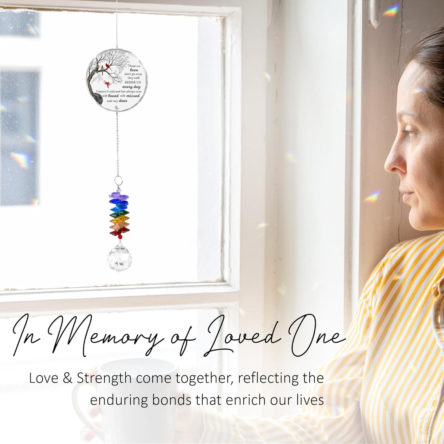 Memorial Suncatcher Sympathy Gift for Loss of Loved One - Crystal Rainbow Maker - Bereavement Keepsake - Hanging Crystal Decor - Suncatcher Ornament
