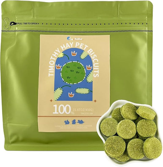 Timothy Grass Dental Chews Hard Round Hay Biscuits for Small Pets Rabbit Hamsters Guinea Pig Chinchilla Feed (7 Packs per Bag)