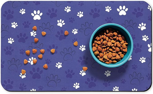 Dog Food Mat, Absorbent Water Bowl Mats Cat Pet Feeding Placemats Dark Blue 12 * 20 inch