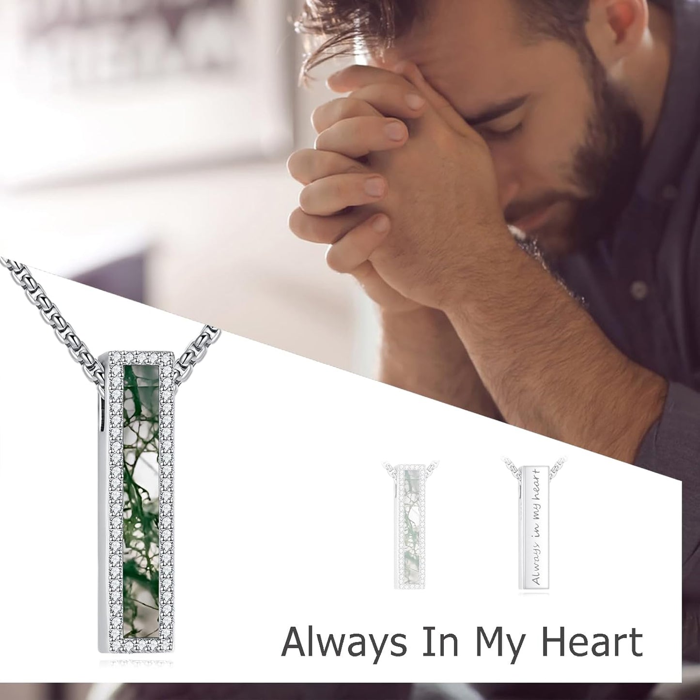 Urn Necklaces for Ashes Sterling Silver 3D Vertical Bar Memorial Pendant for Loved Ones Keepsake Cremation Jewelry Gifts for Women Men