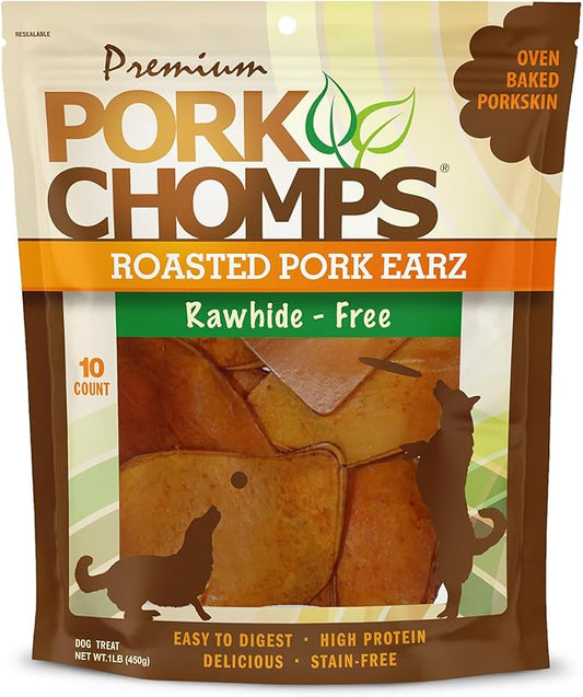 Pork Chomps Roasted Pork Skin Dog Chews, Ear Shapes, 10 Count