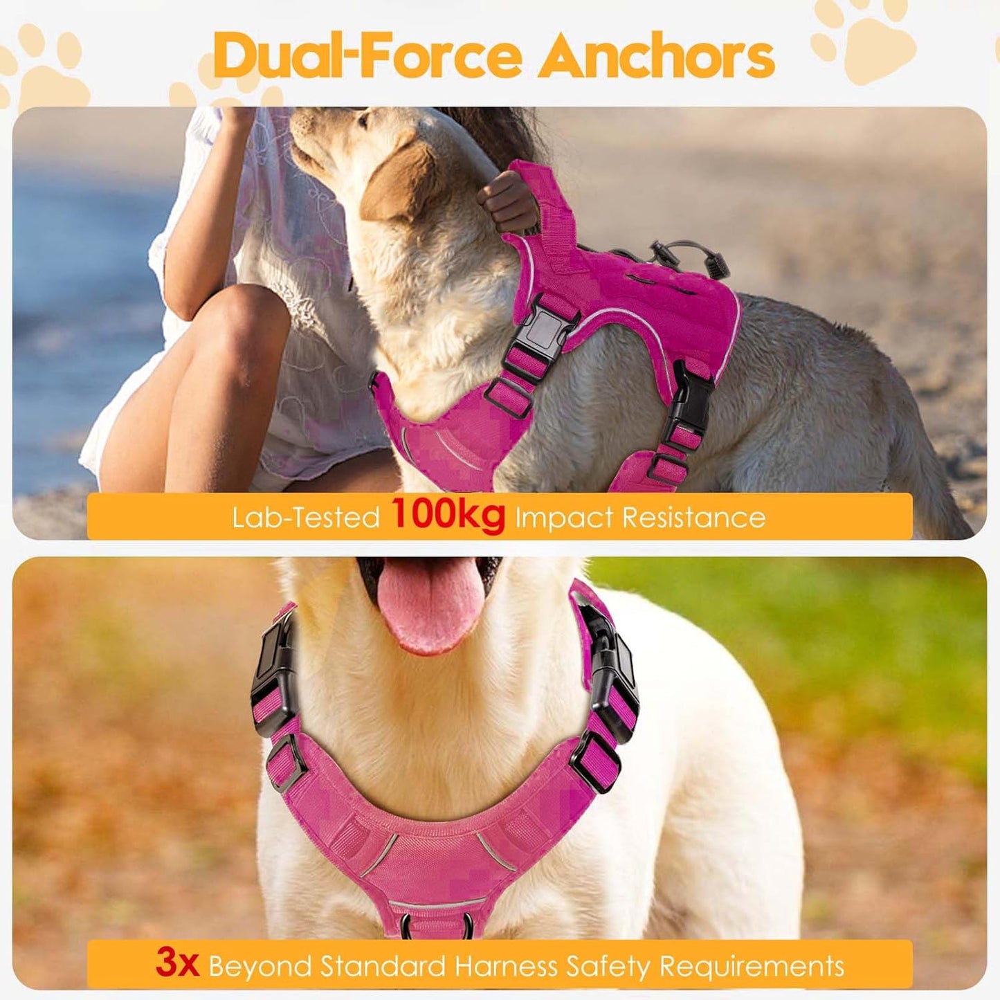 Heavy-Duty Tactical Dog Harness for Large Dogs, No Pull Adjustable Reflective Pet Vest with Molle System, K9 Military-Grade Control for Service Training, Outdoor & 10+ Breeds, Pink, Medium