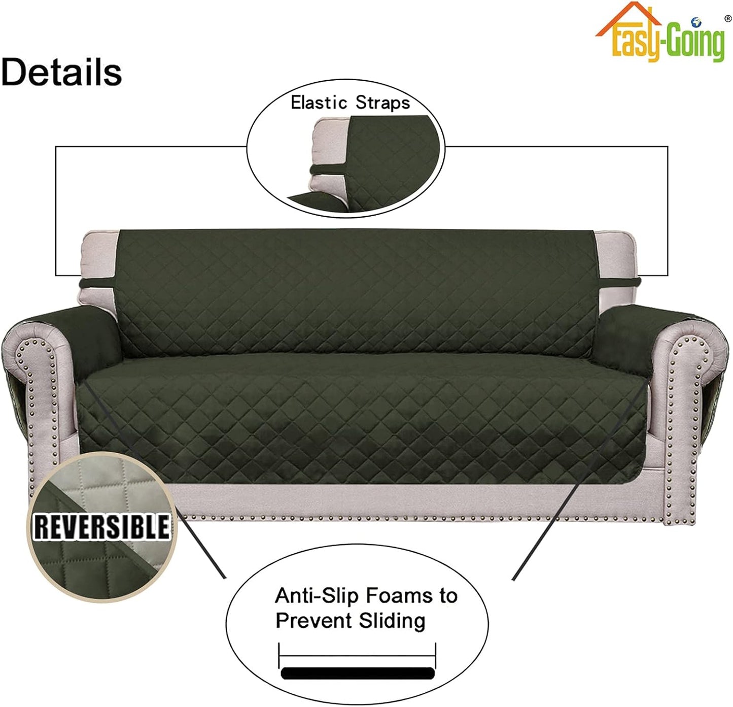 Easy-Going Oversized Chair Sofa Slipcover Reversible Sofa Cover Water Resistant Couch Cover Furniture Protector Cover with Elastic Straps for Pets Dog (Oversized Chair, Army Green/Beige)