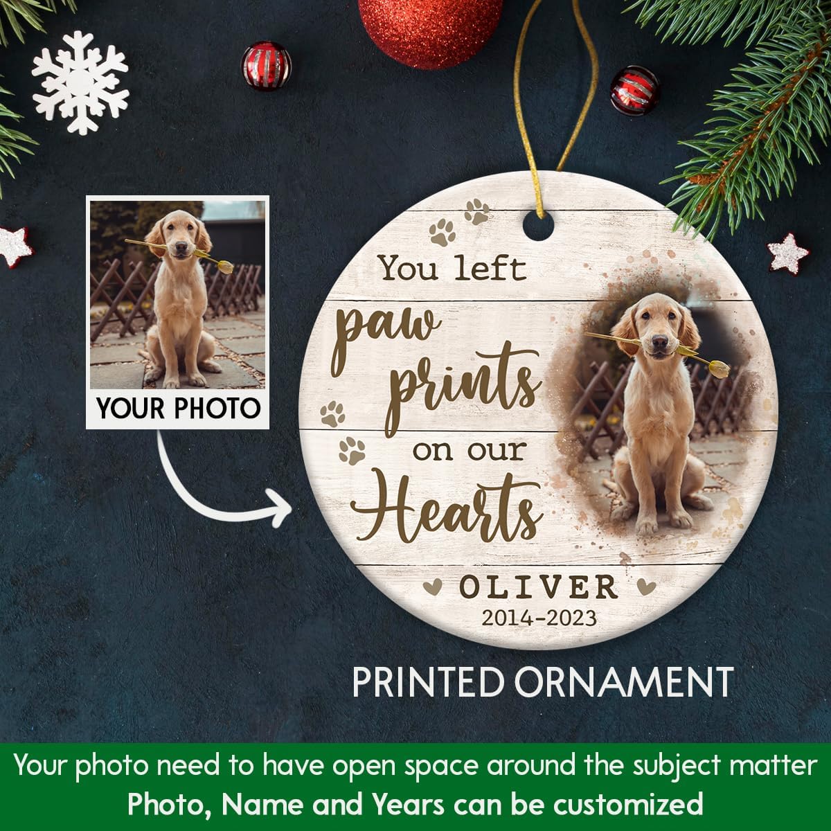 Dog Memorial Gifts, Personalized Pet Bereavement Ornament, Ceramic Christmas Decoration, Memorial Day Memorial Ornament, Dog Lover Gifts