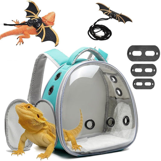 Bearded Dragon Lizard Backpack Carrier with Harness and Leash Set, Small Animal Carrier Backpack, Space Capsule Bubble Window, Small Pet Carrier Backpack, Airline Approved(Green)
