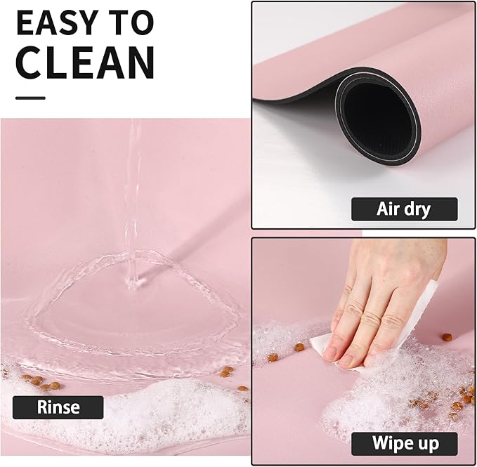 Pet Feeding Mat - Absorbent Dog Mat for Food and Water, No Stains Cat Bowl Mat, Easy to Clean Pet Placemats, Quick Dry Dog Water Dispenser Mat for Messy Drinkers | Pink 16"x 24"