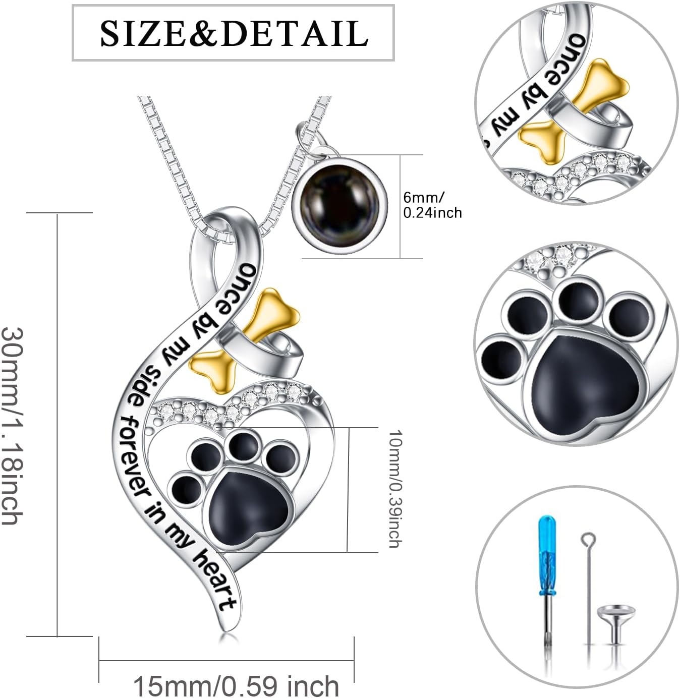 Sterling Silver Pet Urn Necklace for Ashes - Memorial Keepsake for Dog, Cat Pet