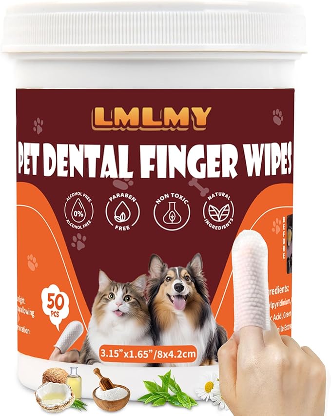 Dog Dental Wipes - Tooth Brushing Kit for Cats & Dogs - Dog Toothbrush Finger Dental Wipes to Remove Plaque & Tartar,Effective Teeth Cleaner (100PCS)