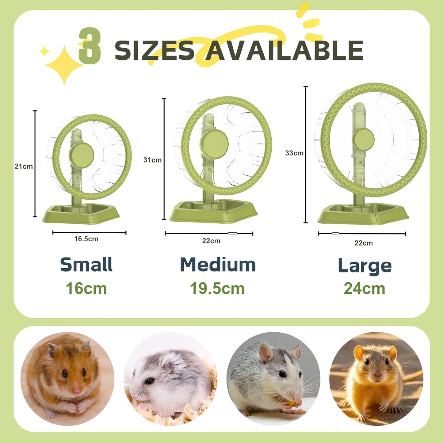 Hamster Exercise Wheels, Quiet Spinner Hamster Running Wheels with Adjustable Stand for Small Animals Dwarf Syrian Hedgehog Gerbils Mice (Green, Small(6.3 inch))