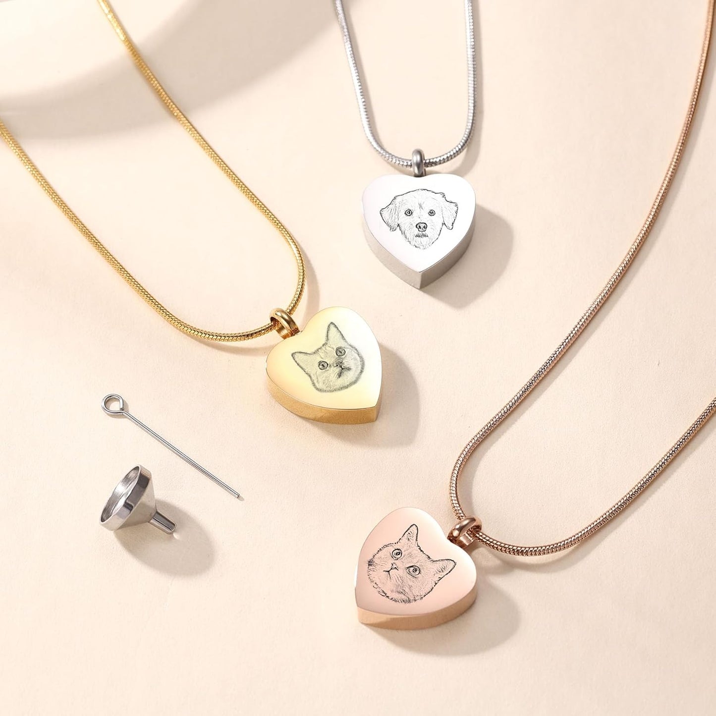 MeMeDIY Personalized Heart Paw Print Ashes Urn Pendant Necklace Custom Name/Photo/Date for Women Men Pet Lover Stainless Steel Memorial Dog Cat Pet Keepsake with Funnel Fill Kit Angel Wing