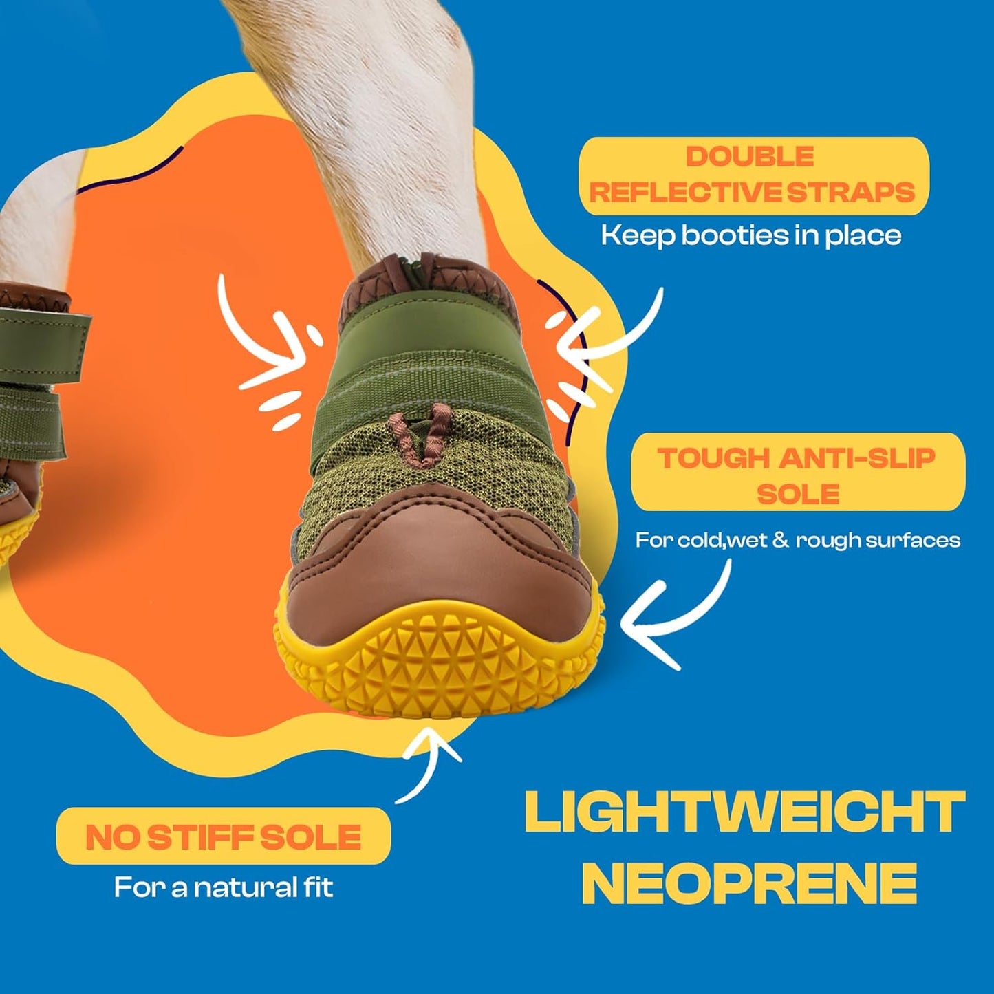 Dog Shoes for Large Dogs, Medium Dog Boots & Paw Protectors for Hardwood Floors, Outdoor Dog Booties for Hot Pavement Winter Snow Hiking, Breathable Dog Shoes with Reflective Strips Size 8