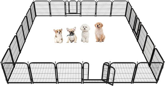 Metal Dog Playpen, 32" Inch Height 24 Panels, Ideal Dog Fence for Large/Medium/Small Dogs Indoor & Outdoor Bliss, Perfect Dog Pen for Camping, Yard and RV | Black-Silver