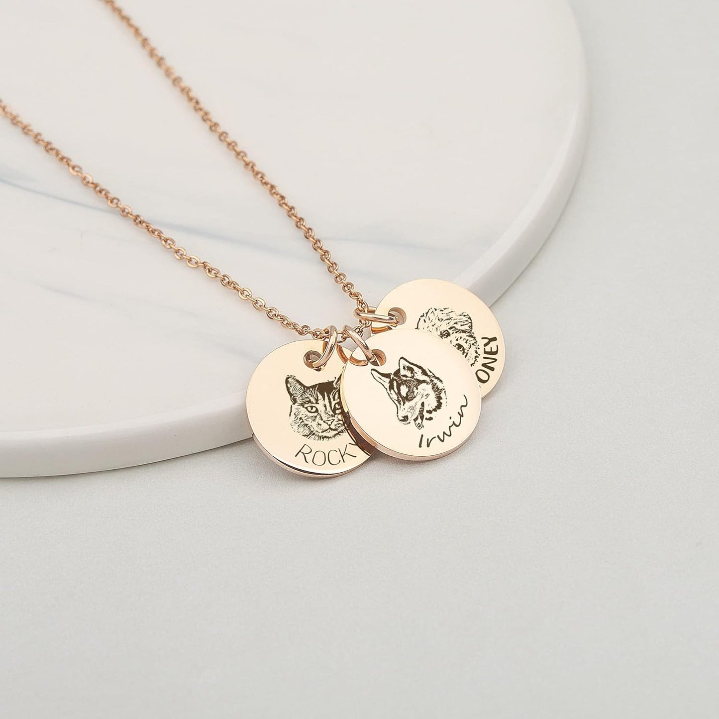 Anavia Personalized Pet Portrait Necklace, Handmade Memorial Jewelry Gift, Custom Round Disc Photo Engraved Necklace for Animal Lovers, Dog Mom, Dog Dad