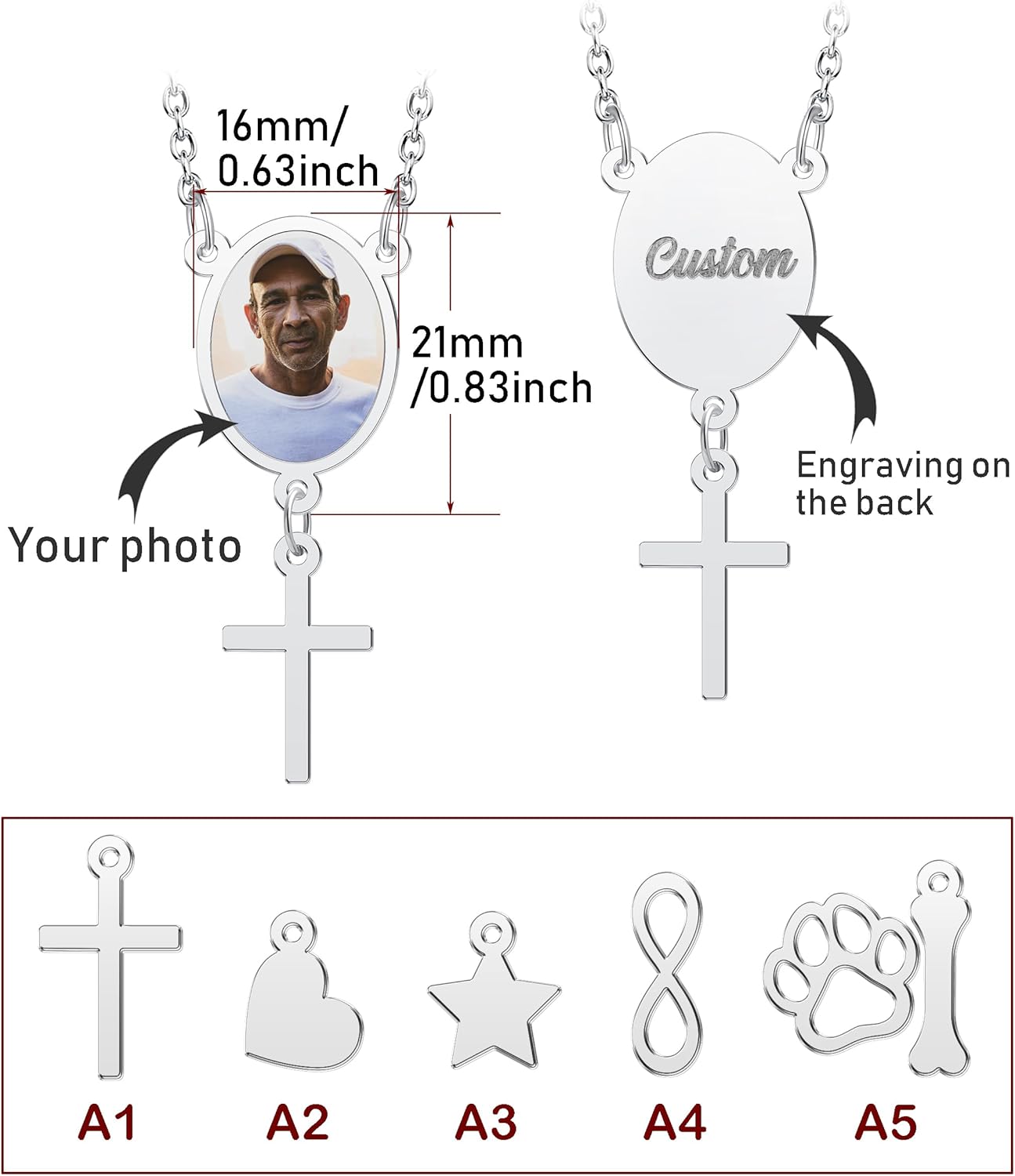 CharmSStory Personalized Photo Necklaces Custom Engraved Name Necklace Memory Keepsake Picture Necklace Pendant Customized Gifts for Women Men