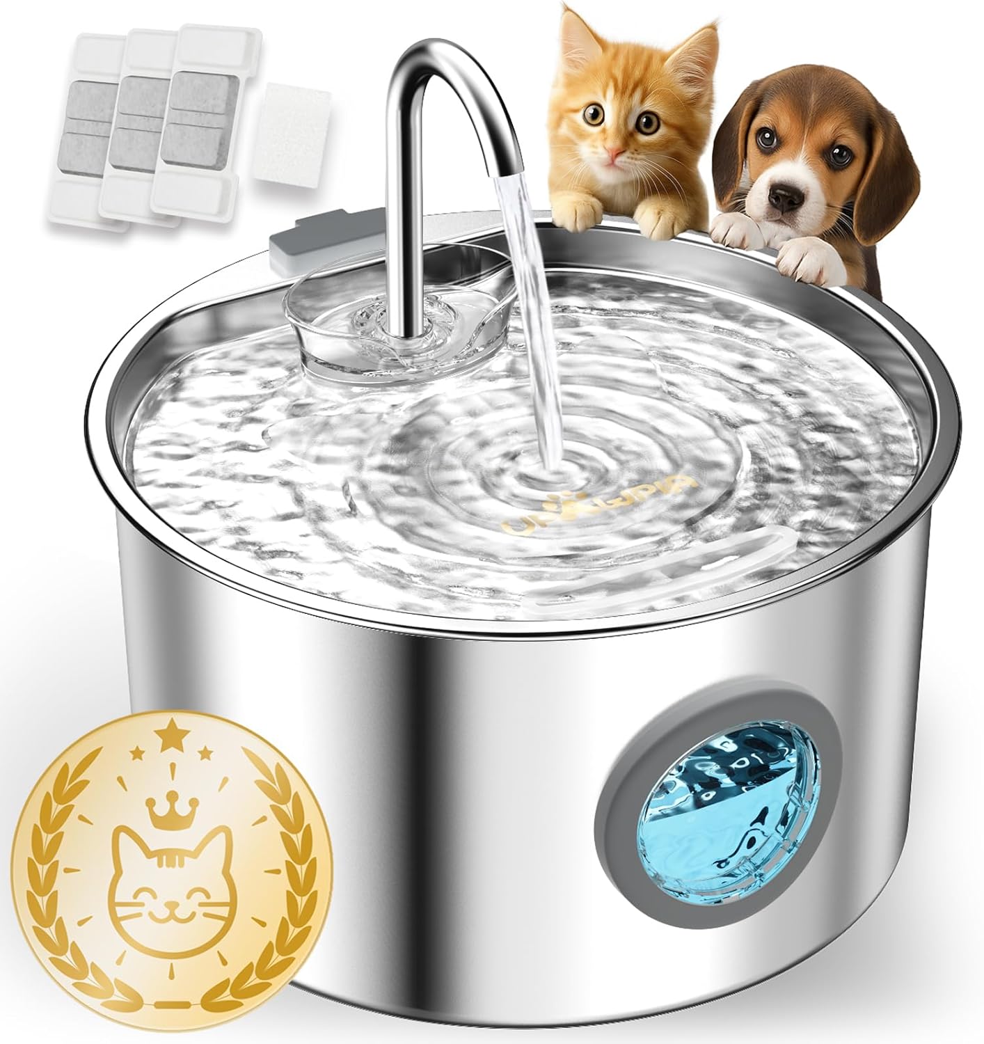 Cat Water Fountain Stainless Steel 108oz/3.2L Automatic Pet Water Fountain for Cats/Dogs Indoor Ultra Quiet Metal Cat Fountains for Drinking Kitty Watering Supplies for Pets & Small Animals