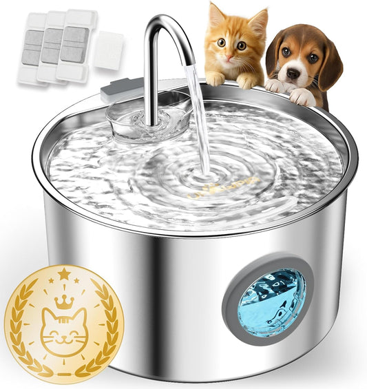 Cat Water Fountain Stainless Steel 108oz/3.2L Automatic Pet Water Fountain for Cats/Dogs Indoor Ultra Quiet Metal Cat Fountains for Drinking Kitty Watering Supplies for Pets & Small Animals