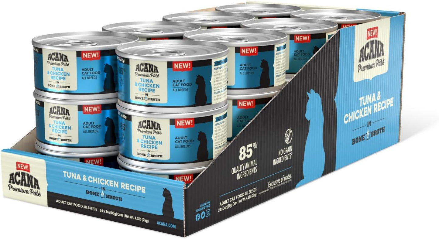 ACANA Premium Pate Wet Cat Food in Bone Broth Tuna + Chicken Recipe 3oz Cans (24 count)