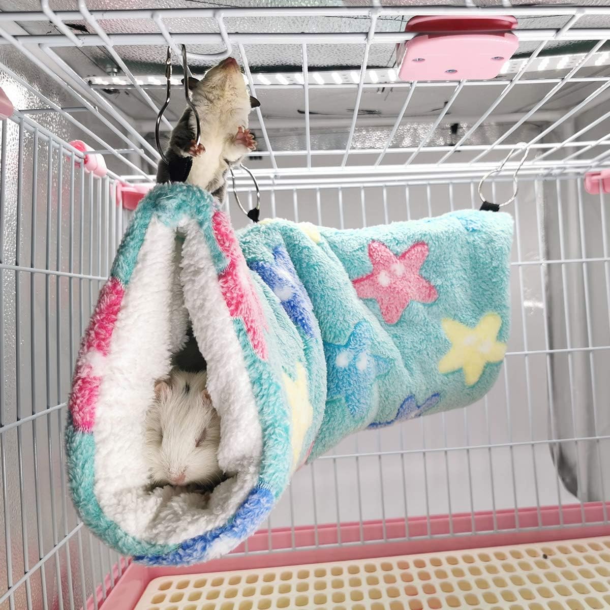 LEFTSTARER Guinea Pig Ferret Rat Hammock Toy Small Animal Cage Accessories Hideout Tunnel & Bunkbed Hammock for Rat Ferret Guinea Pig Hamster Sugar Glider Chinchilla (Star-Green)