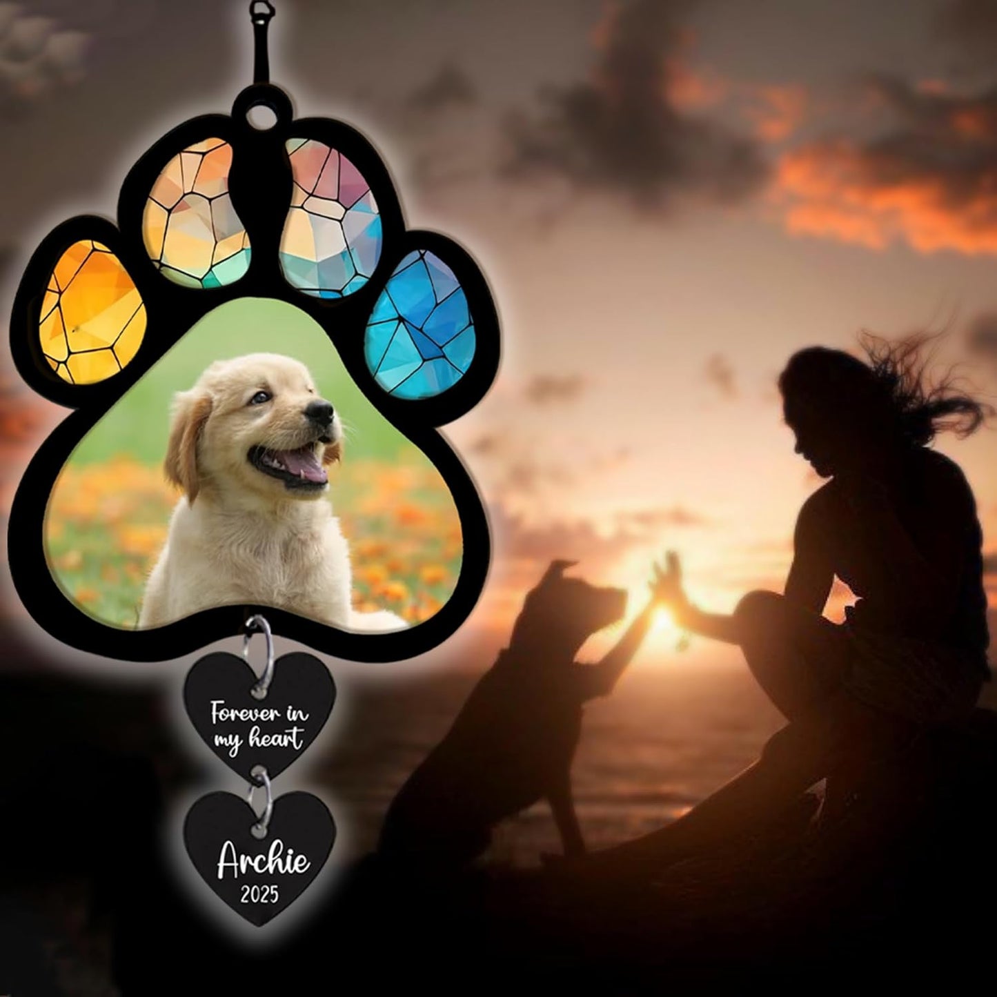 LOVELYPOD Personalized Dog Memorial Suncatcher with Photo, SunCatcher Gift for Someone Who Lost a Dog, Pet Remembrance Stained Glass, Sympathy Gifts for Loss of Fur Baby, Pet Day, Christmas