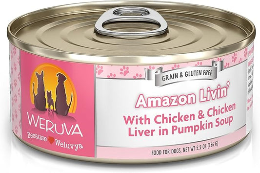 Weruva Classic Dog Food, Amazon Livin' with Chicken Breast & Chicken Liver in Pumpkin Soup, 5.5oz Can (Pack of 24)