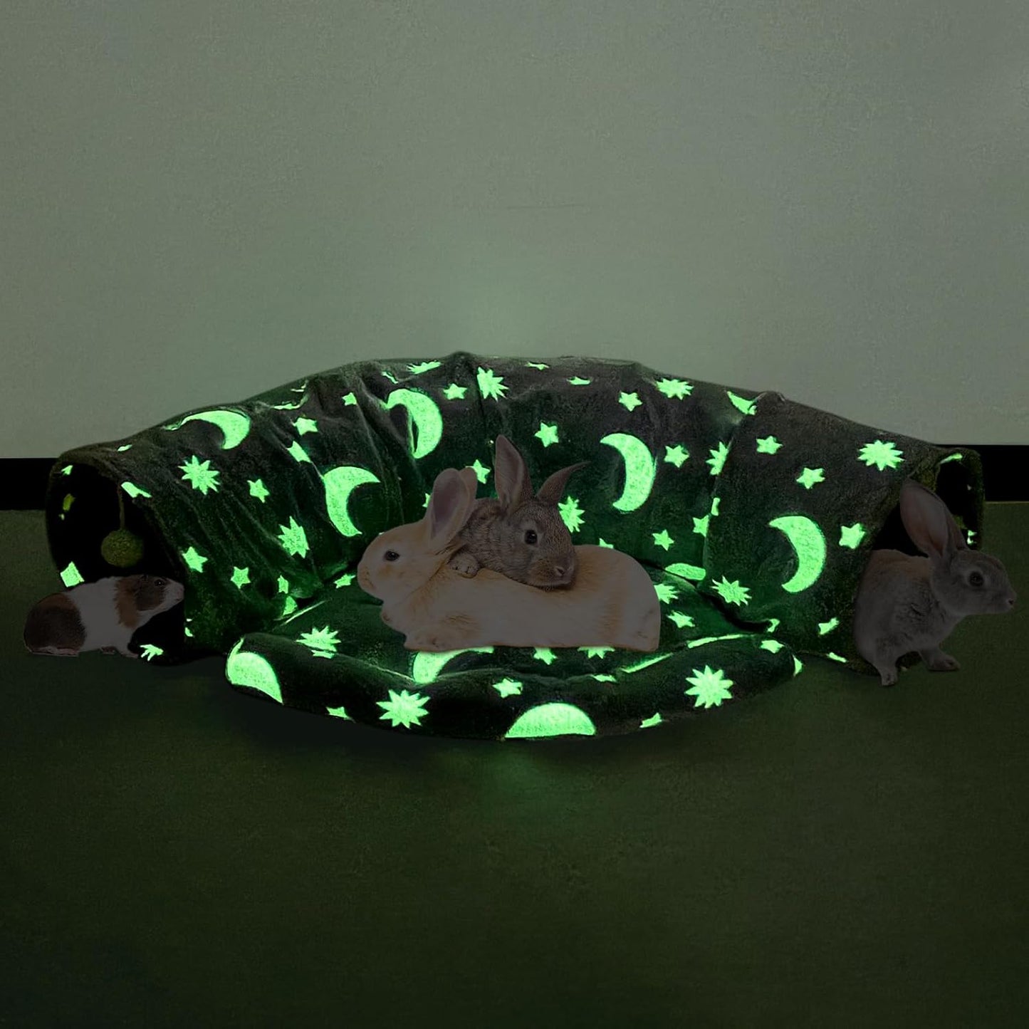 BWOGUE Bunny Tunnel Bed, 2-in-1 Collapsible Tunnel Tubes Toys with Removable Mat Hideout for Cats Kittens Rabbits Guinea Pigs Kitty