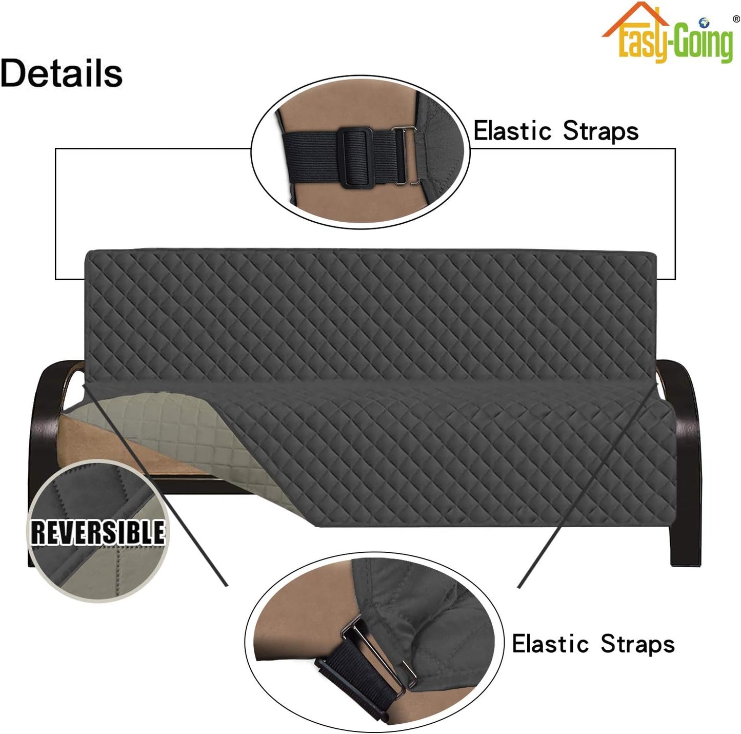 Easy-Going Futon Sofa Slipcover Reversible Sofa Cover Armless Futon Cover Furniture Protector Couch Cover Water Resistant Pets, Kids, Children, Dog, Cat (Futon, Darkgray/Beige)