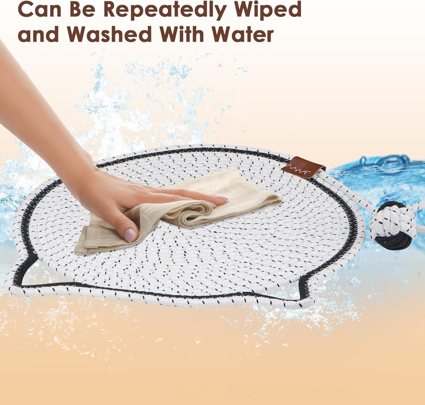 Cat Scratcher Mat, Natural Cotton Rope Cat Scratch Pad, 15.7'' Round Horizontal Floor Cat Scratching Pads for Indoor Cats, Cat Furniture Protector for Wall, Couch, Carpets, Sofas