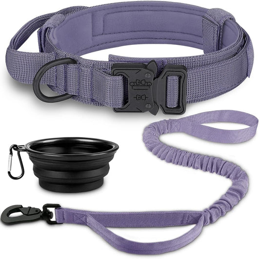 COOYOO Dog Collar,3 Piece Set Tactical Dog Collars, Adjustable Military Training Nylon Dog Collar with Control Handle and Heavy Metal Buckle for Medium and Large Dogs