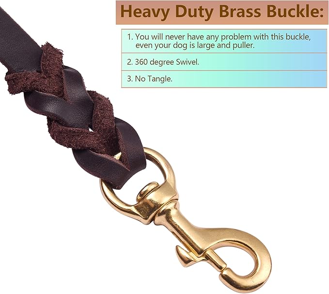 Genuine Leather Dog Leash - Heavy Duty Dog Training Leashes for Large Breed Dogs and Medium Dogs - 4FT / 5FT / 5.6FT Long with Color Black and Brown