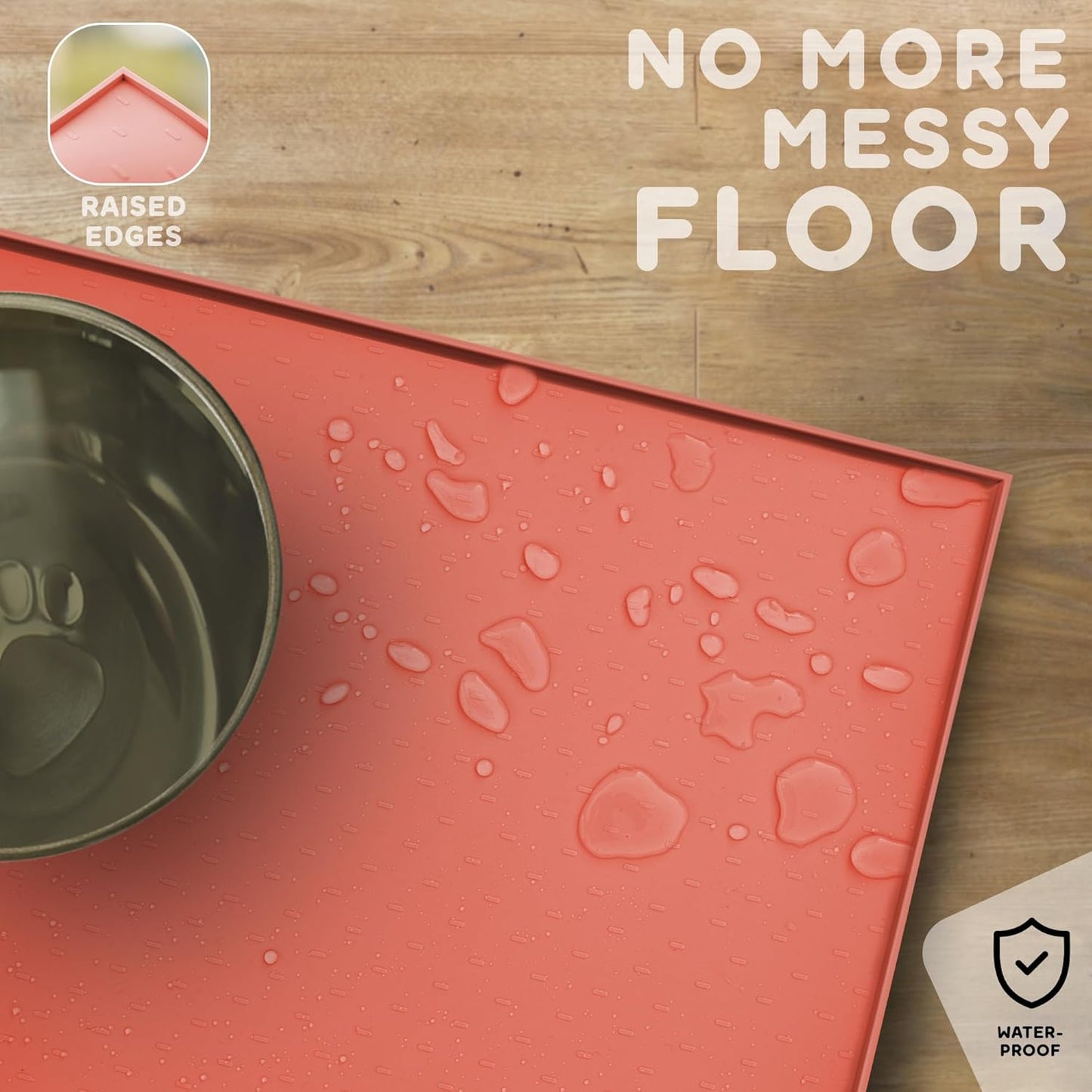 Dog Food Mat - 24x15 Raised Edges Dogs Mat for Food and Water Prevent Spill, Waterproof Cat Food Mats Protect Floors, Easy Clean Dog Bowl Mats for Food and Water, Silicone Pet Feeding Placemats