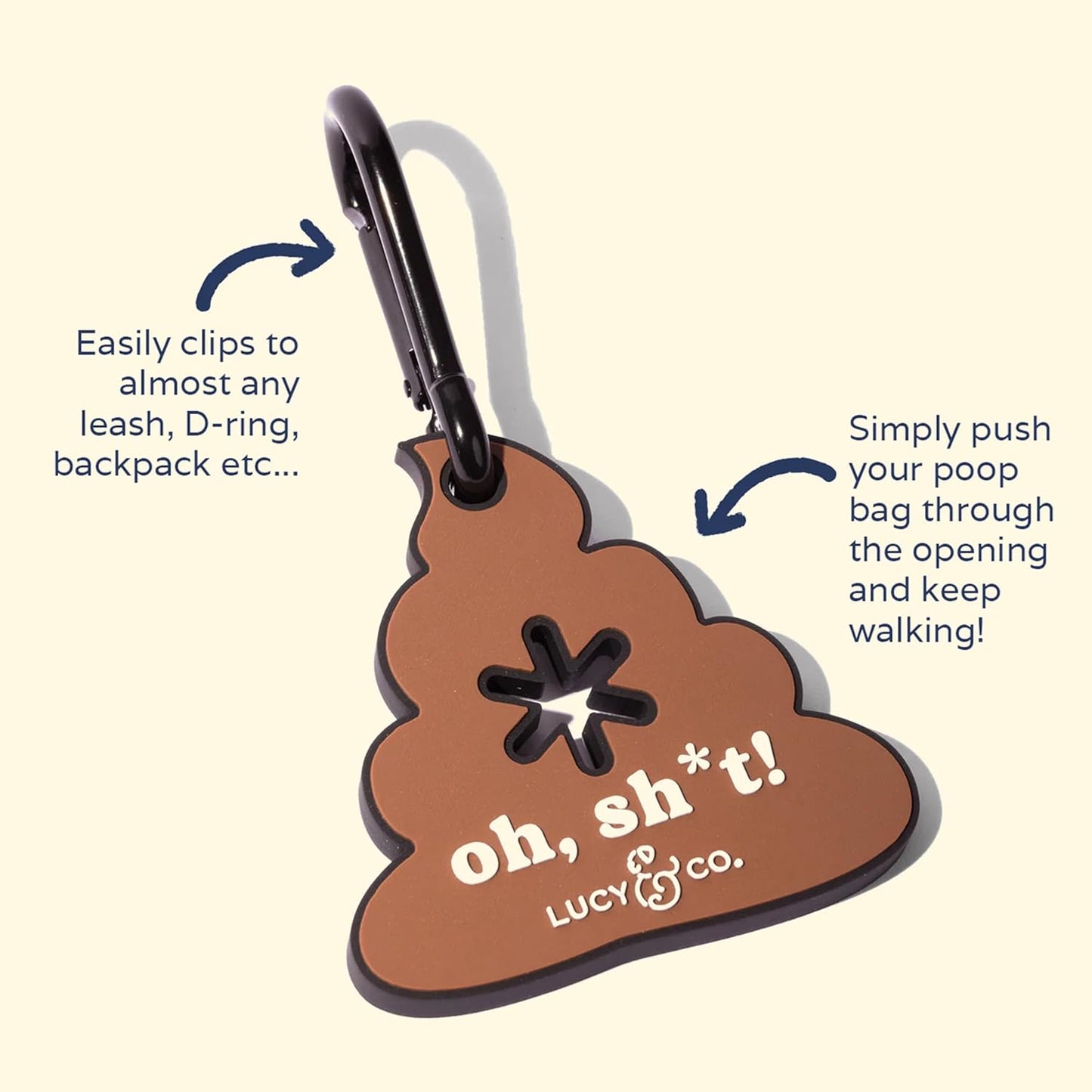 Lucy & Co Poop Clip for Pups – Hands-Free Dog Waste Bag Holder – Silicone Doggy Leash Accessories, Pooper Scooper Essentials for Walking in the City, Hiking at the Park & More