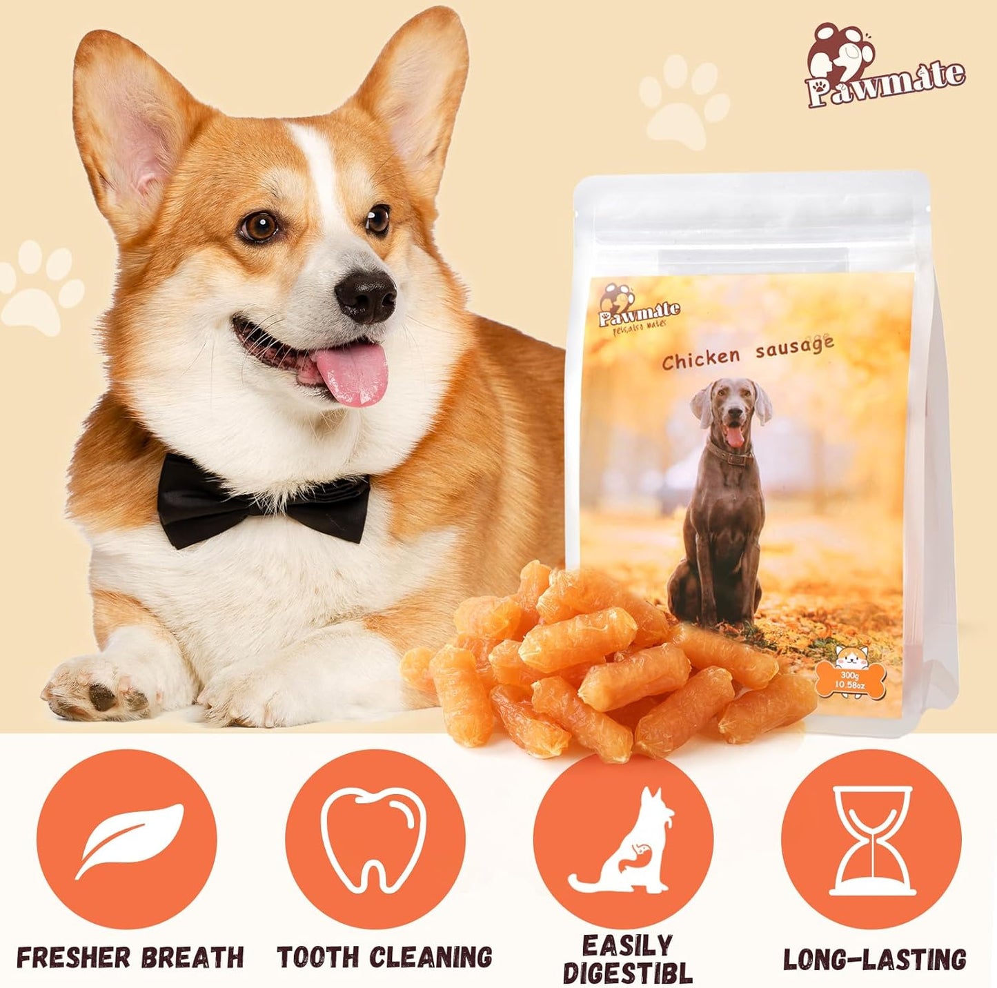 Dog Treats Chicken Sausages, Natural Chicken Jerky Training Treats with Glucosamine, Chondroitin, MSM and Taurine, Low Fat Soft Chewy Snacks for Small Medium Dogs, 10.6 oz