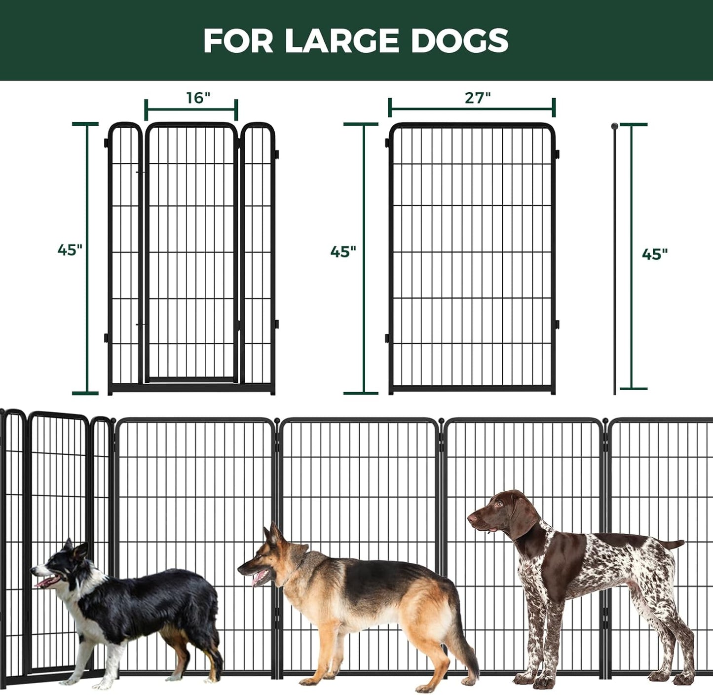 FXW Dog Gate Extra Wide Designed for Indoor Use, Adjustable Width Up to 219-inch Wide (45" H 8 Wire Panels for Large Dogs), Black