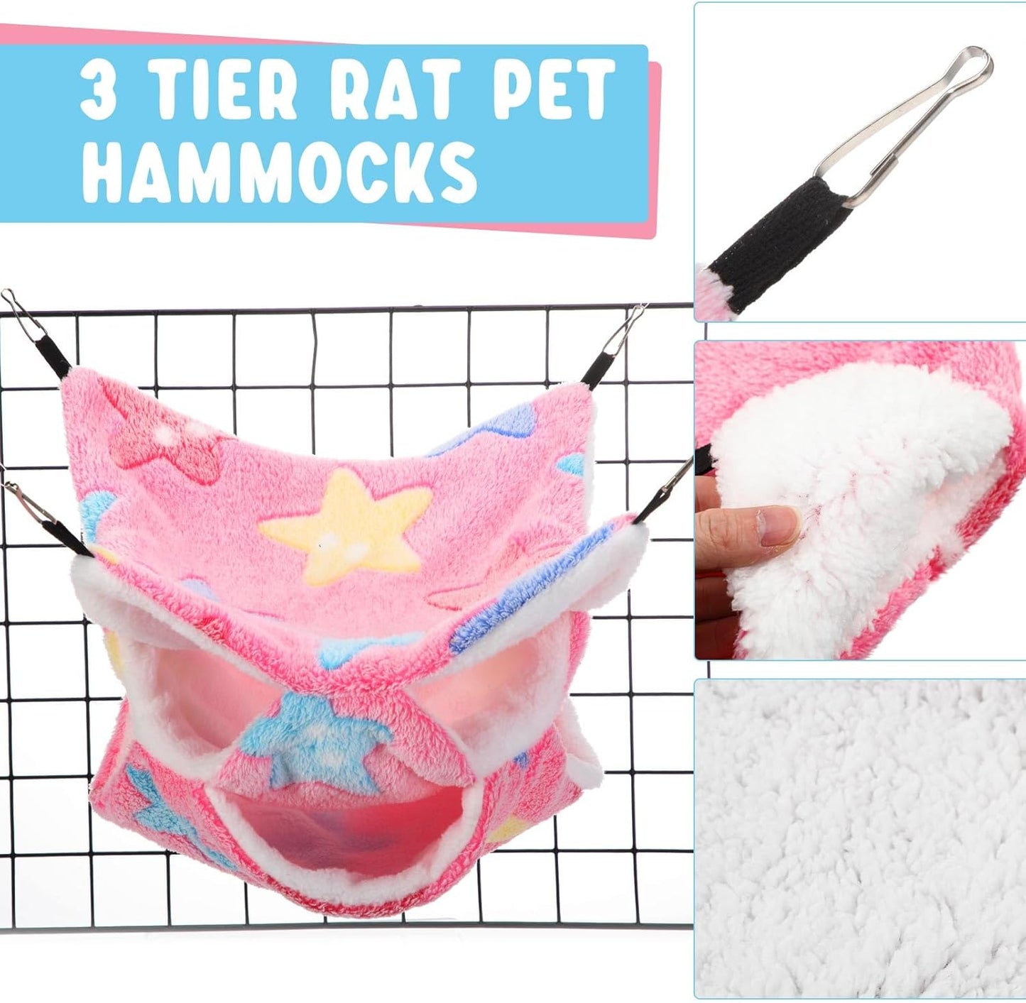 Abbylike 9 Pieces Rat Hammock 3 Tier Guinea Pig Ferret Hammocks Small Pet Hanging Tunnel Glider Toy Guinea Pig Ferret Hideout Bed Cage Accessories for Hamster (Green, Pink, Brown,Stars)