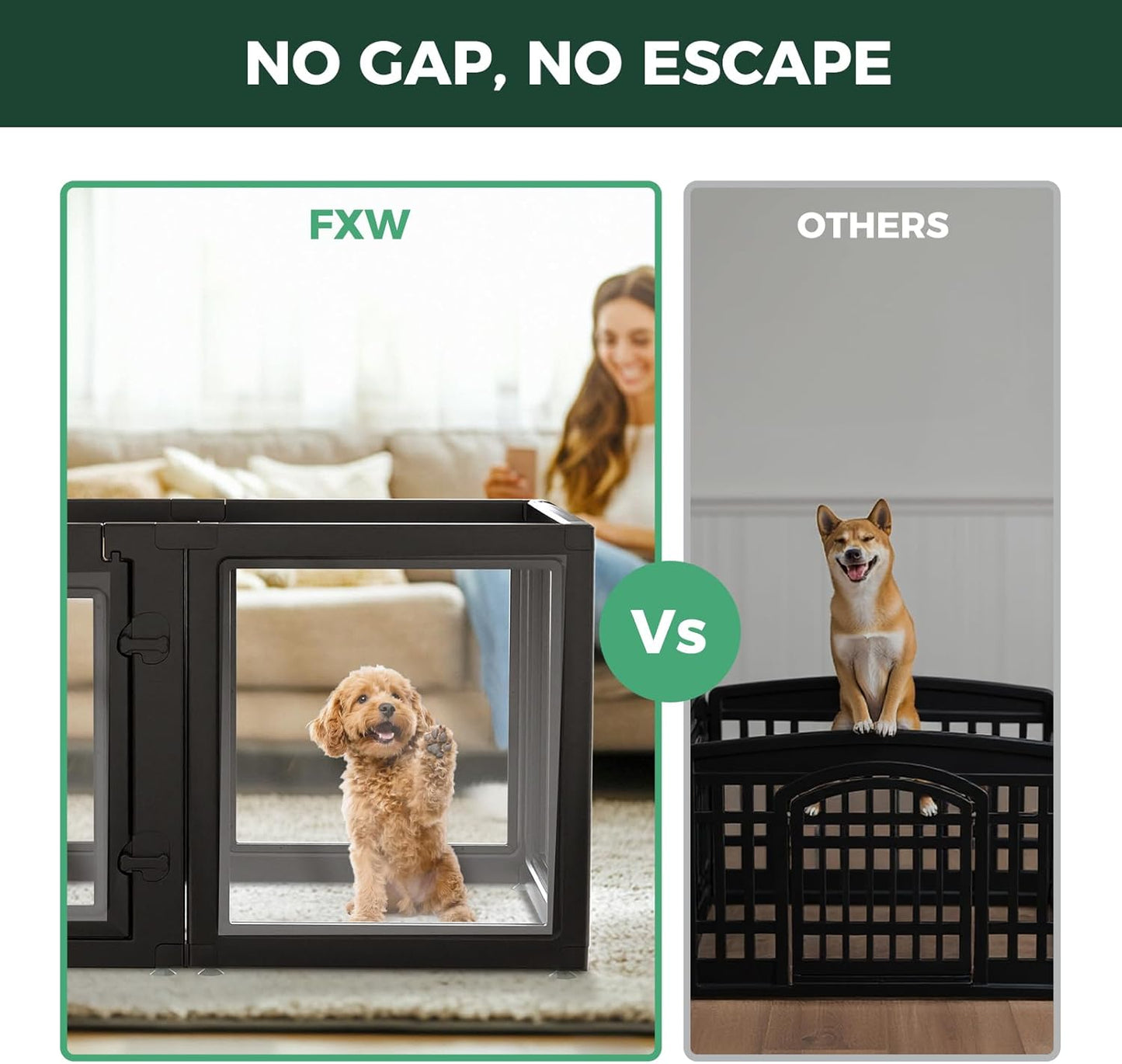 FXW AuraSpace Acrylic Indoor Unleashed Dog Playpen for Puppies and Small Dogs, 24 Inch, 12 Panels, Black