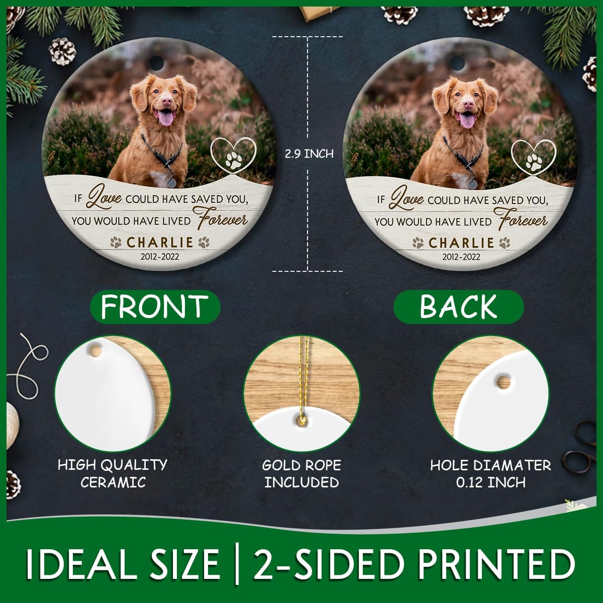 Personalized Dog Memorial Ornament, Gifts for Loss, Remembrance Pet, Pet Memorial Gifts, Dog Sympathy Gift, Ceramic Keepsake to Hang on Christmas Tree