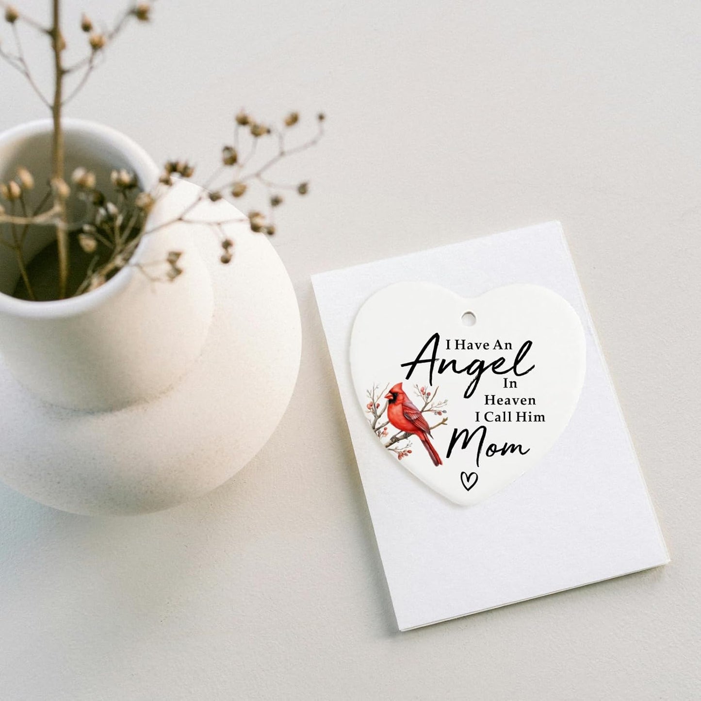 Memorial Gift for Loss of Mom - Heart Plaque Ornament Keepsake Sign With Red Cardinal - Sympathy and Bereavement Gift for Loss of Mother