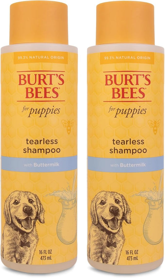 Burt's Bees for Pets Tearless Puppy Shampoo with Buttermilk, 2pk, 95% Natural Origin Formulas, Best Tearless Shampoo for Puppies - Gentle Dog and Puppy Shampoo Tear Free, 16 oz - 2 Pack