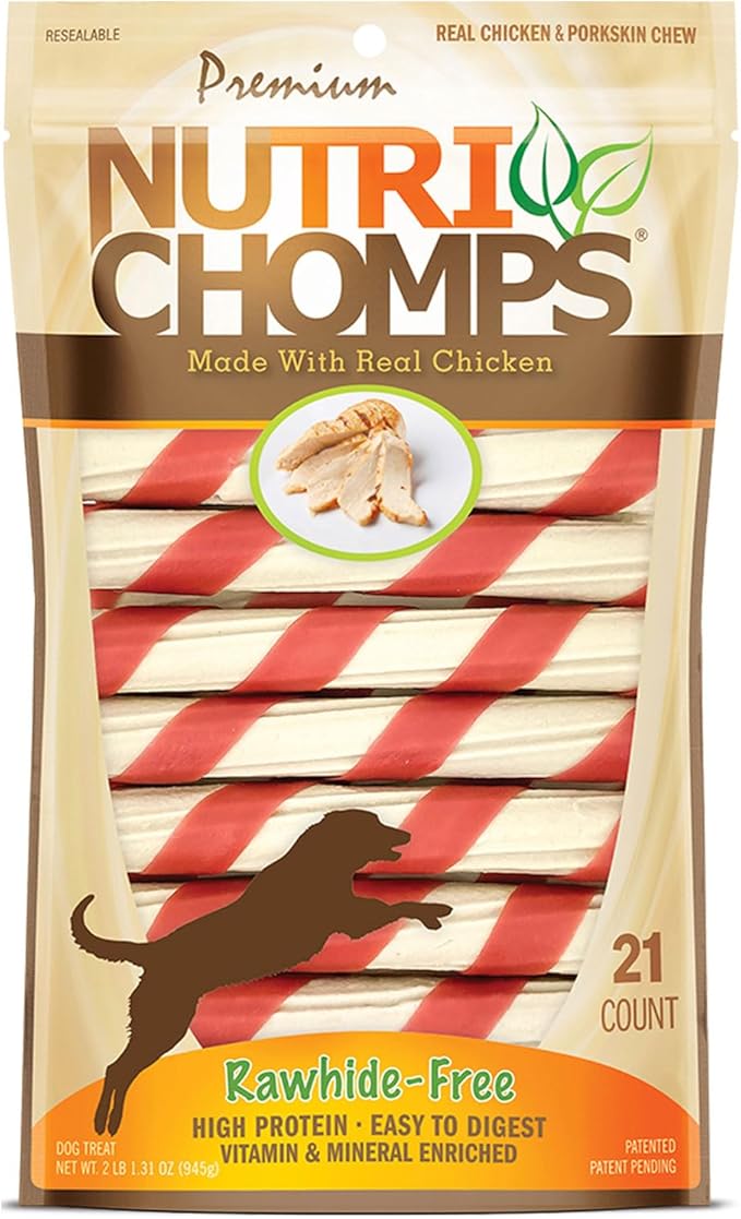 NutriChomps Dog Chews, 6-inch Twists, Easy to Digest, Long Lasting, Rawhide-Free Dog Treats, 15 Count, Real Chicken flavor