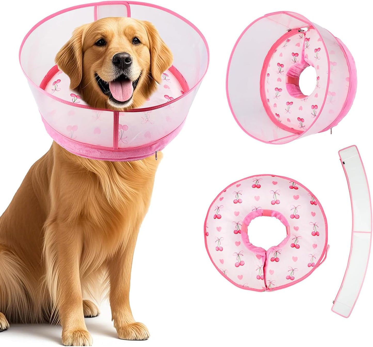Inflatable Recovery Dog Cone Collar for Large Medium Dogs After Surgery, Soft Dog Donut Collar Adjustable Recovery Bone for Pets, Prevent from Biting & Scratching (Pink, L)