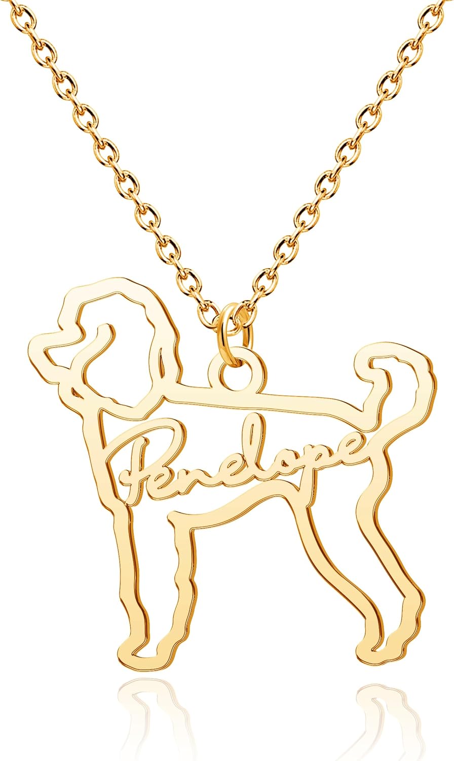 CoolJewelry Custom Dog Breeds Portrait Cat Pet Memorial Name Necklace Dainty Animal Pendant Chain Personalized Jewelry Remembrance Gifts for Dog Lover Women Girls