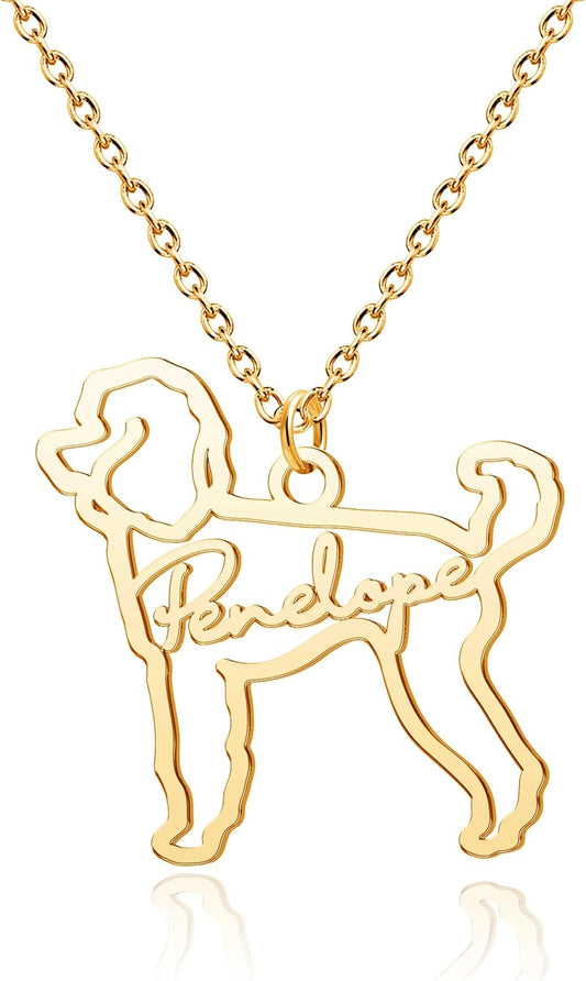CoolJewelry Custom Dog Breeds Portrait Cat Pet Memorial Name Necklace Dainty Animal Pendant Chain Personalized Jewelry Remembrance Gifts for Dog Lover Women Girls