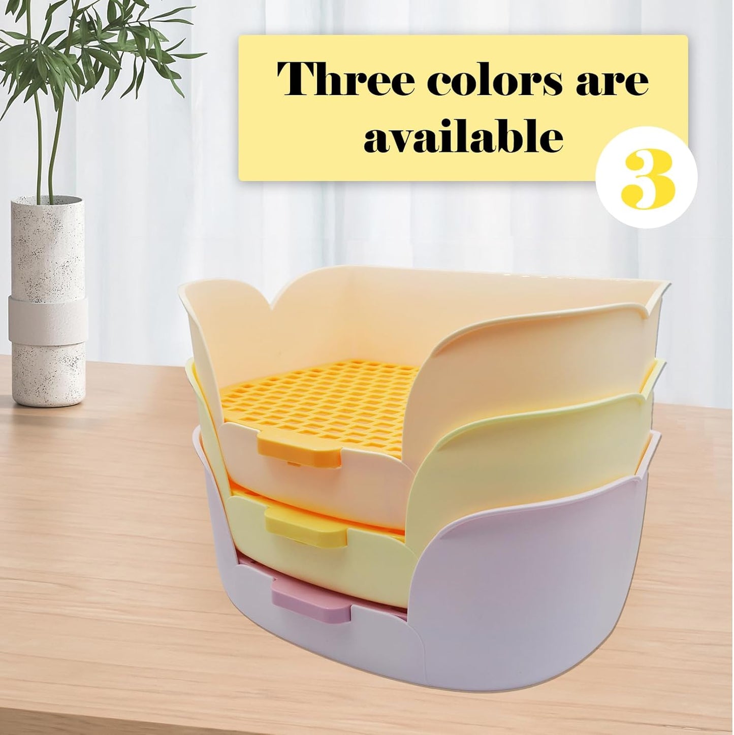 15.1"X11.0" Large Rabbit Litter Box,Plastic Square Rabbits Potty Trainer with Bigger Pan Bunny Corner Toilet Box with Small Animal Disposable Liner for Guinea Pigs Hamster Chinchilla(Yellow)