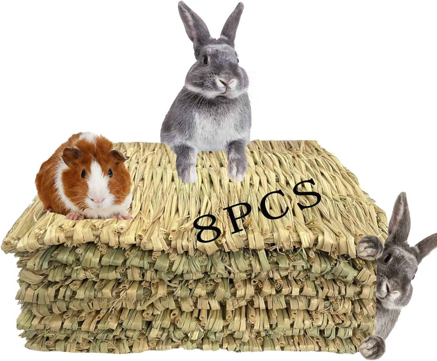 kathson Grass Mats for Rabbit,Bunny Natural Handcrafted Woven Bed Small Animal Hay Bedding Nest Rabbits Chew Toy Bedding for Guinea Pig Chinchillas Dogs Hamsters(8 PCS)