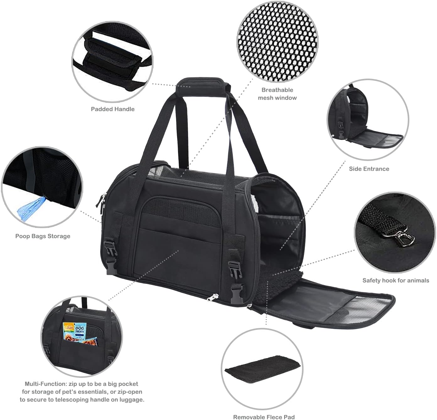 JESPET Soft-Sided Kennel Pet Carrier for Small Dogs, Cats, Puppy, Airline Approved Cat Carriers Dog Carrier Collapsible, Travel Handbag & Car Seat