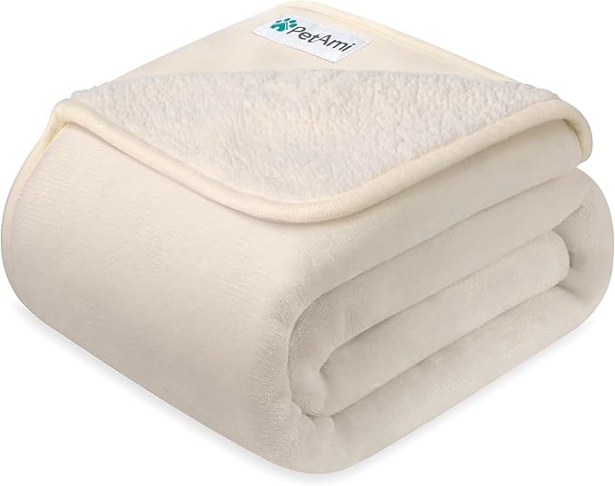 PetAmi Dog Blanket - Pee Proof & Water Proof, Reversible Fleece, Washable, Medium/Large Size, 29x40, Beige
